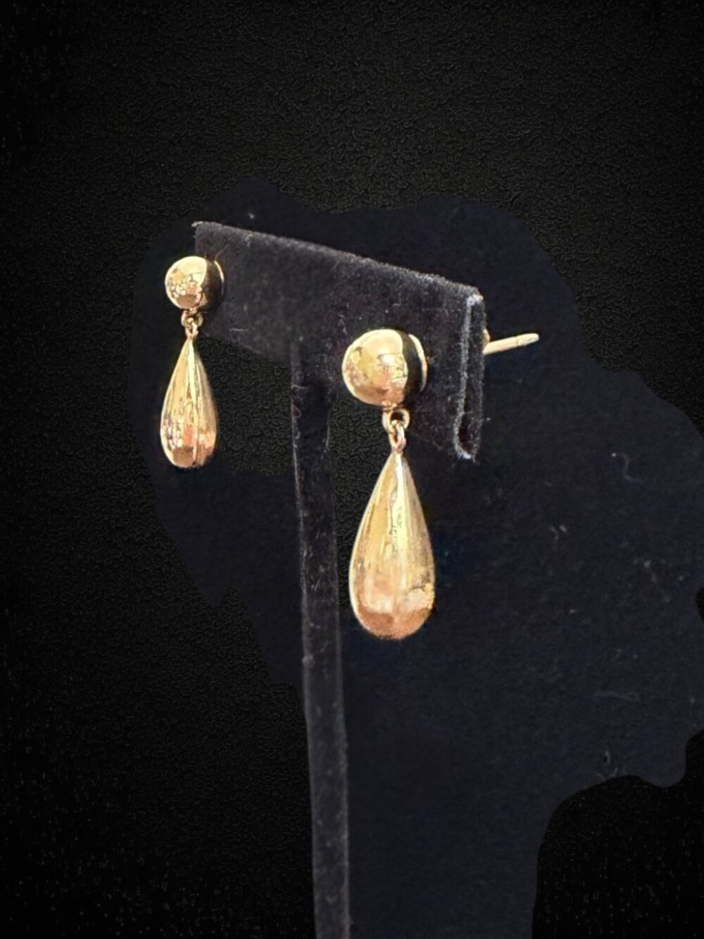 Vintage 14K Yellow Gold Teardrop Dangle Stud Earrings Polished Drop 3.4g